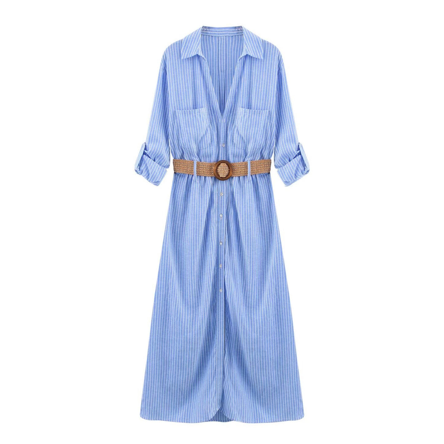 Women's Belt Linen Blend Shirt Dress Dresses