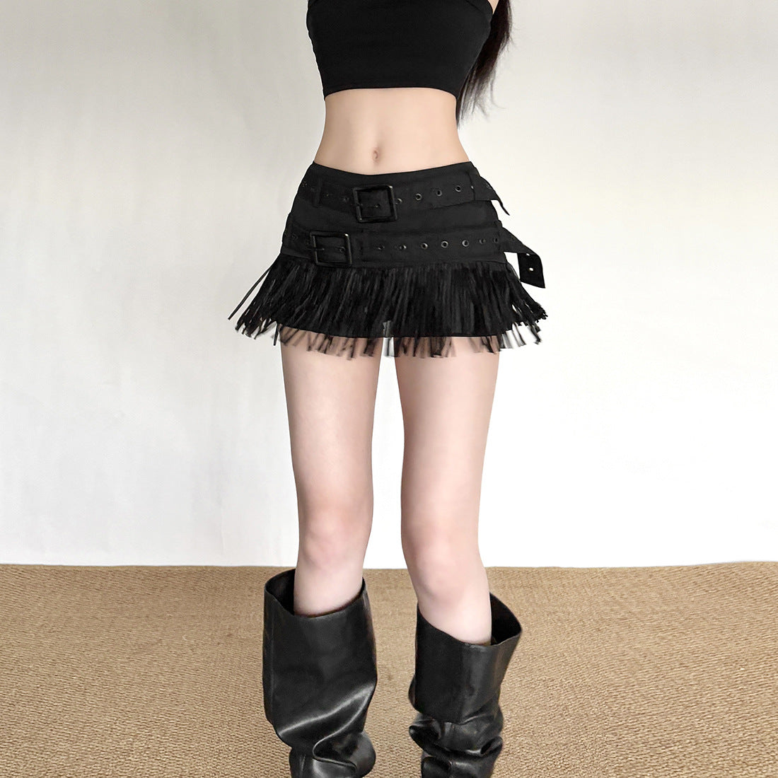 Color Stitching Tassel Design Sense American Skirts