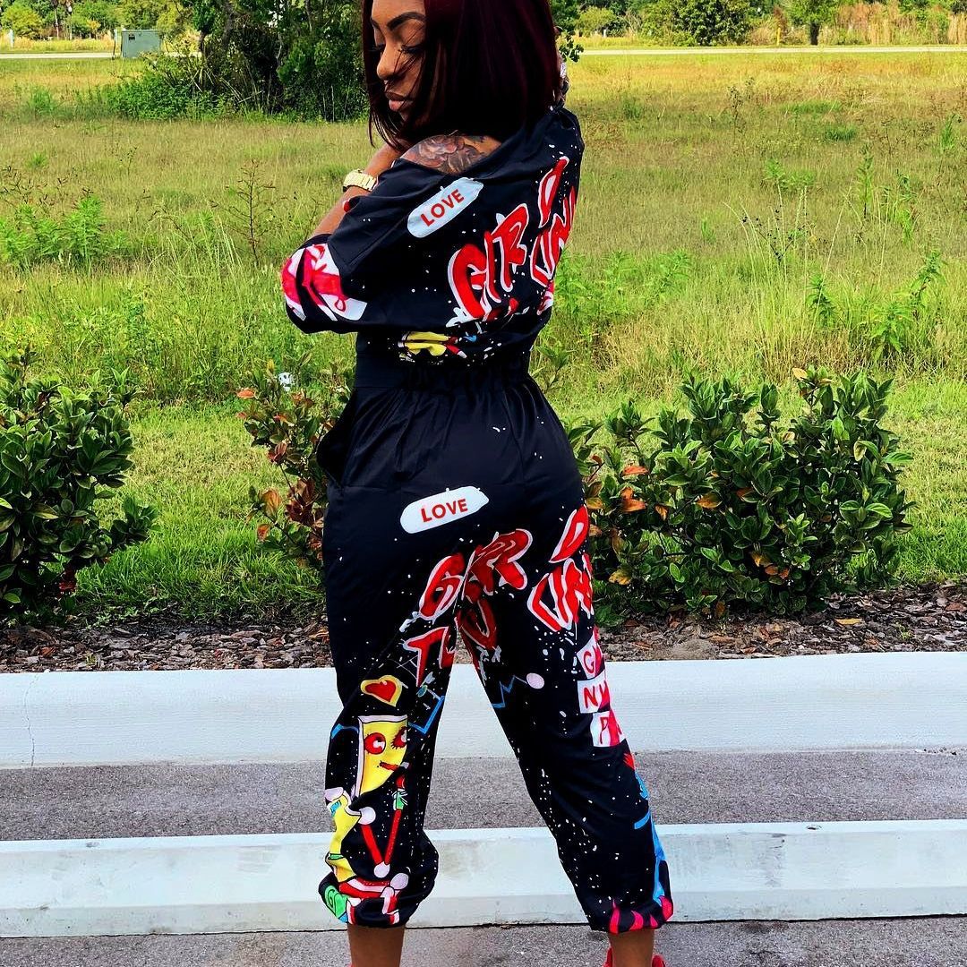 Women's Sexy Letters Printed Horn Cuffless Pants