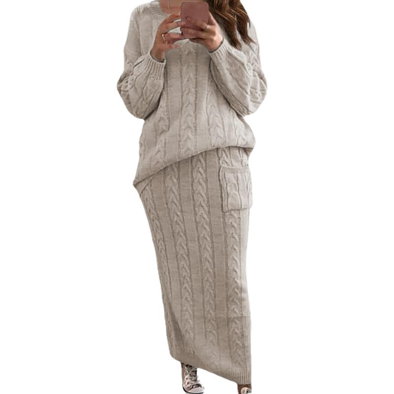 Women's Twist Stitch Set Dress Long Sleeve Stitching Sweater