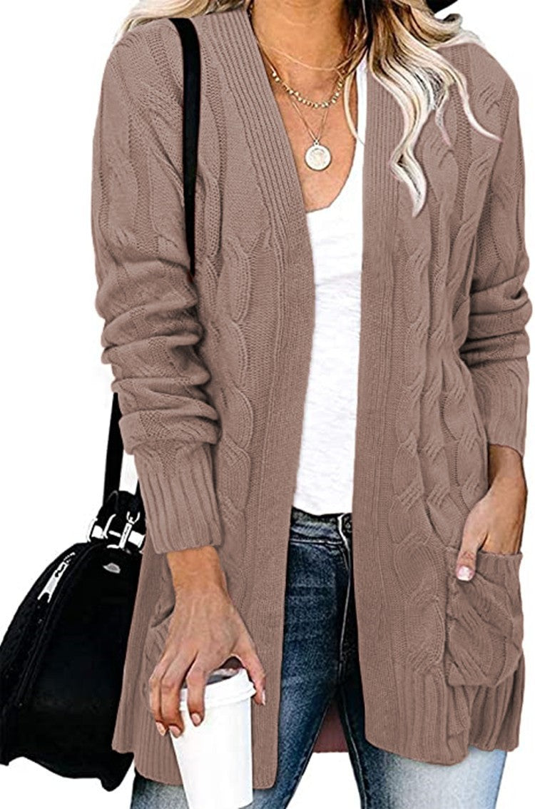 Women's Twist Knit Solid Color Loose Coats