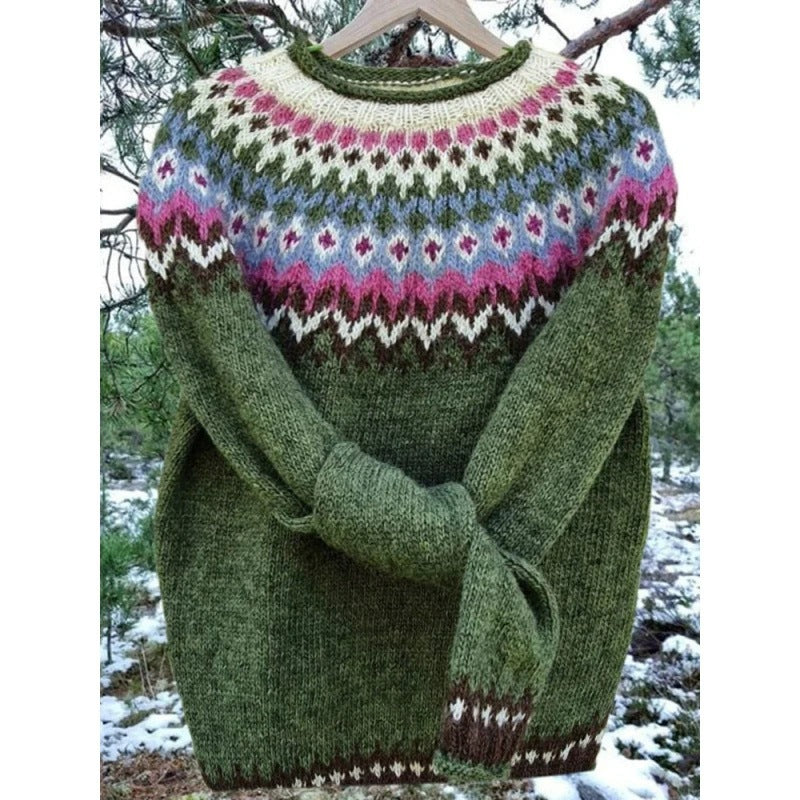 Women's Round Neck Multicolor Loose Fashion Pullover Sweater