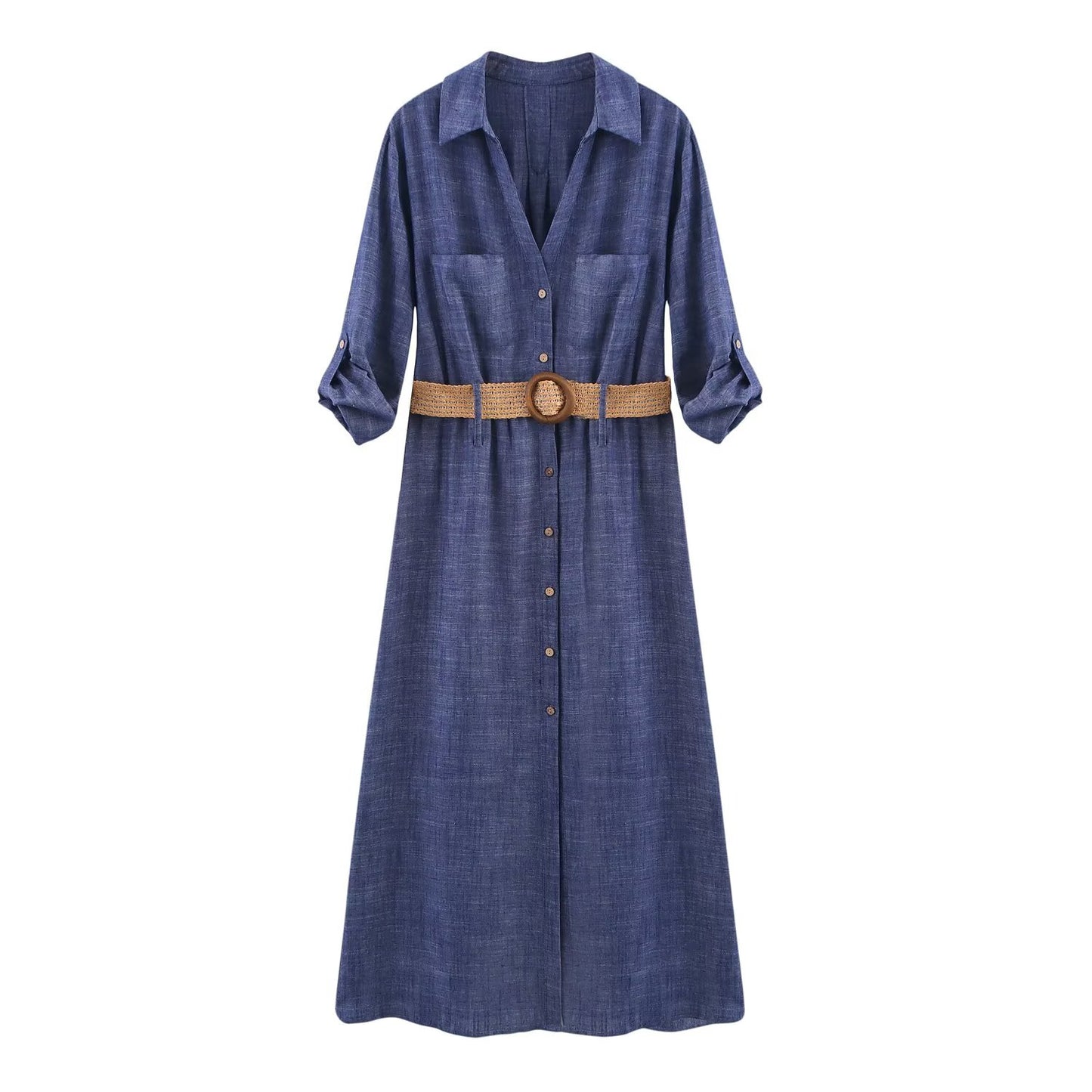 Women's Belt Linen Blend Shirt Dress Dresses