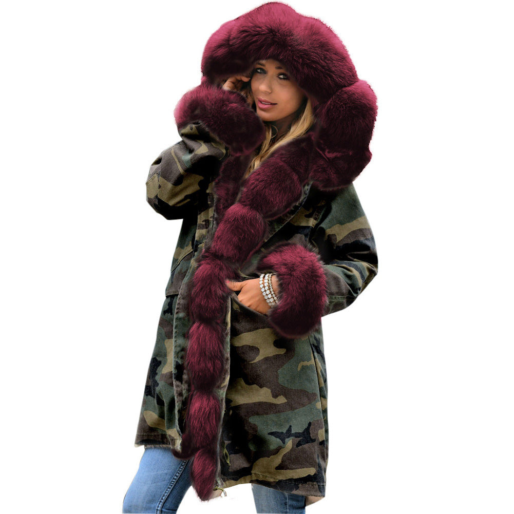 Women's Fit Warm Clothes For Camouflage Long Coats