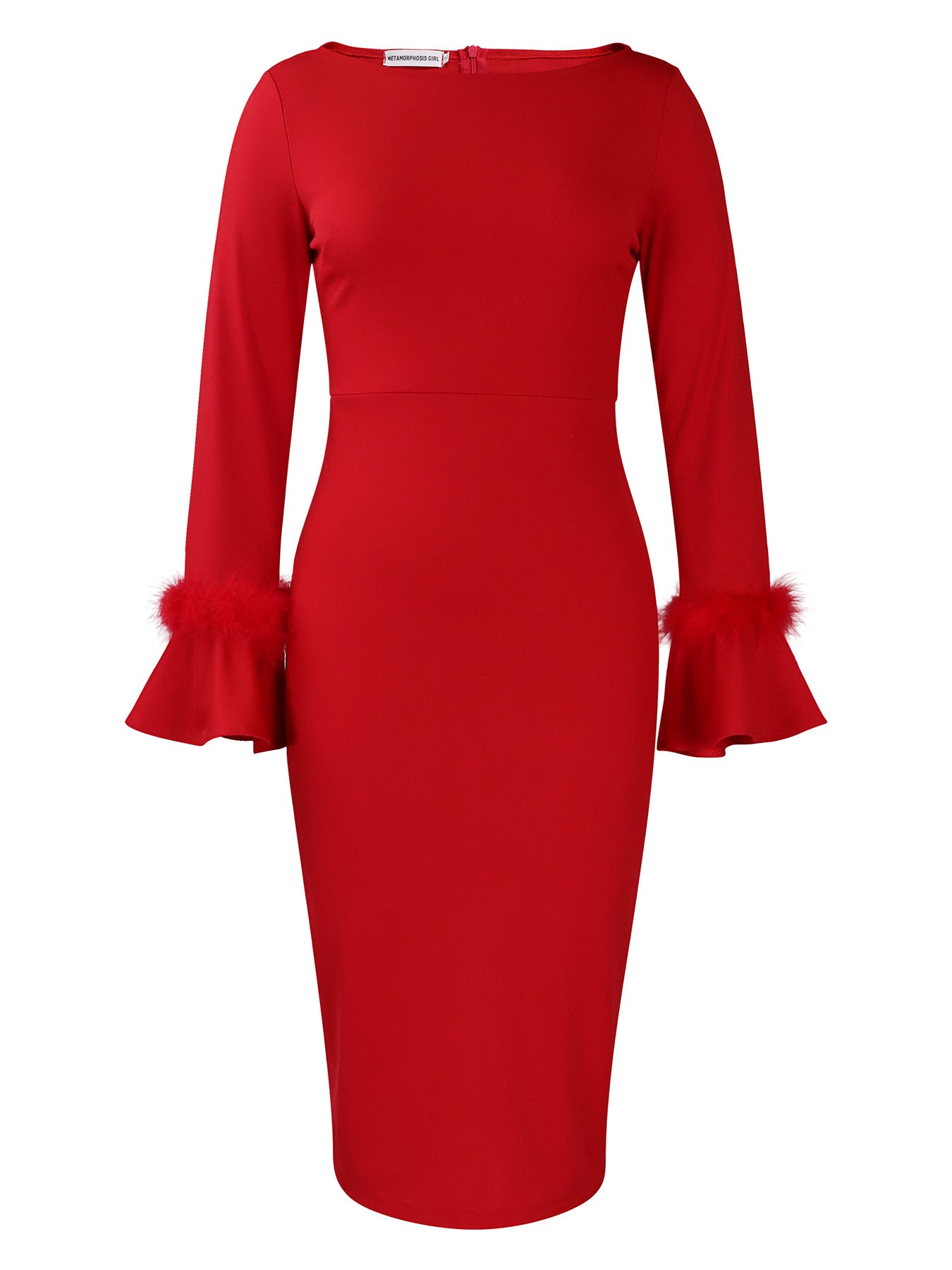 Women's Winter Fashion Solid Color Sheath Bell Sleeve Dress