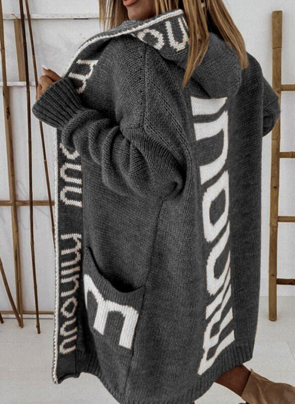 Women's Innovative Long Hooded Letter Knitted Sweaters
