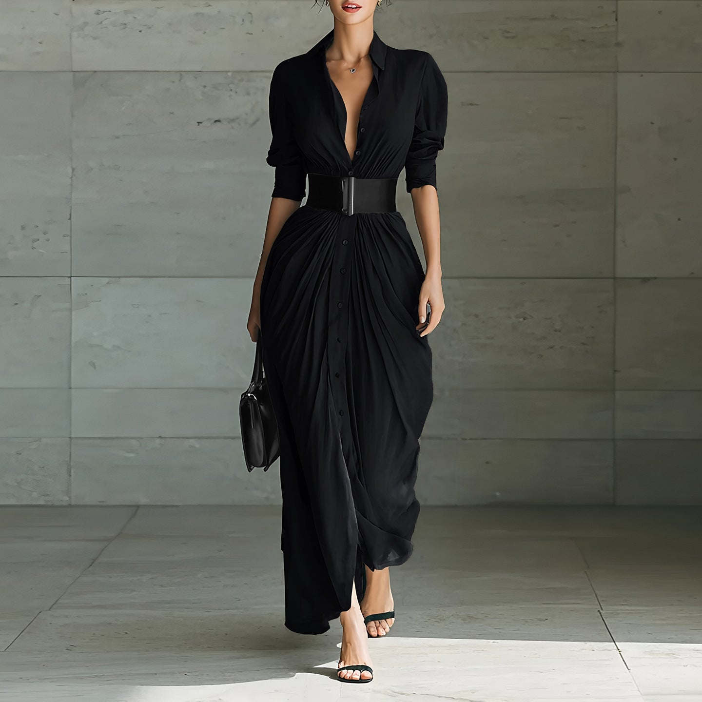 Fashion Elegant Lapel Breasted Shirt With Dress