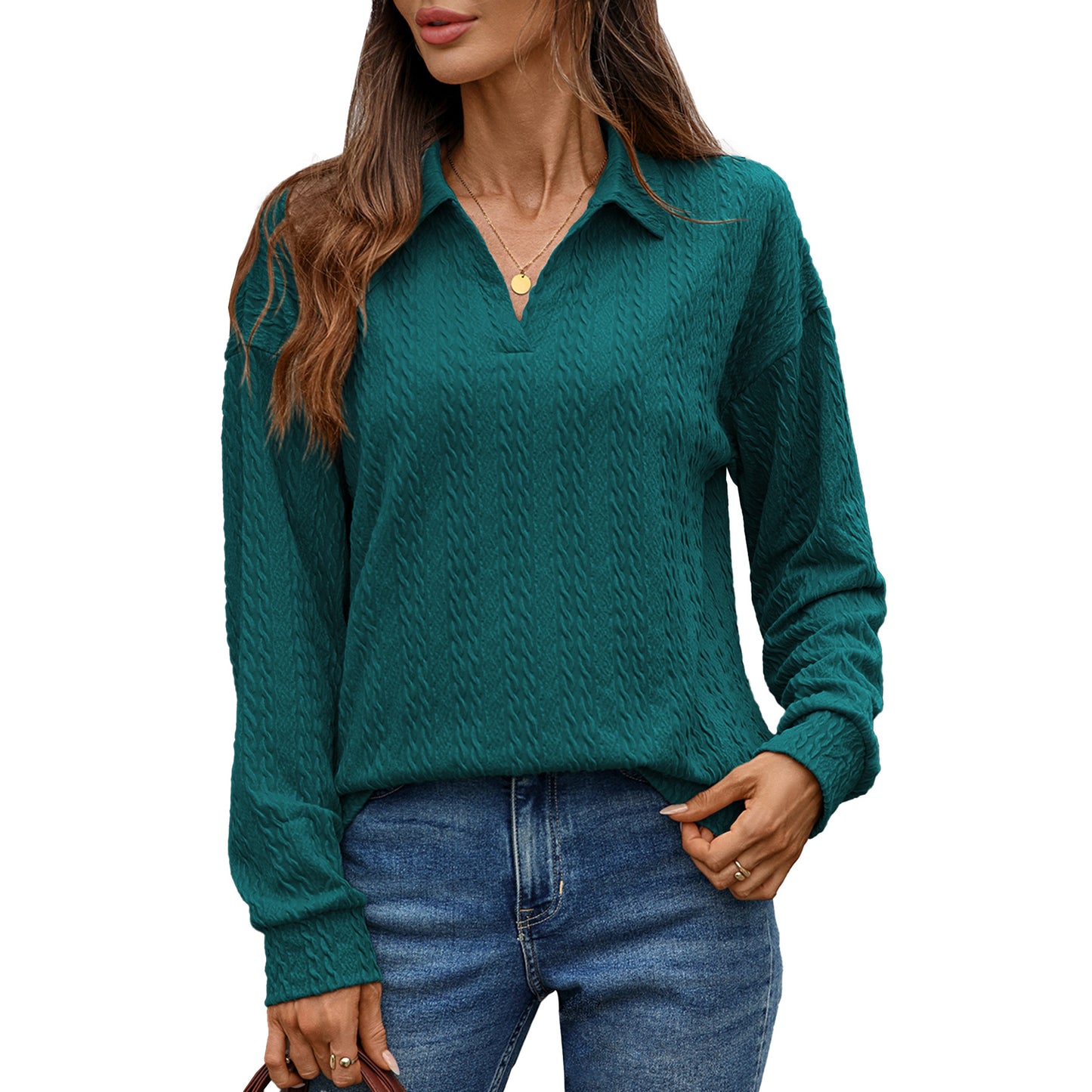 Women's Solid Color Pullover Sweatshirt Loose Lapel Long Sleeves Women's Sweater, Sweater
