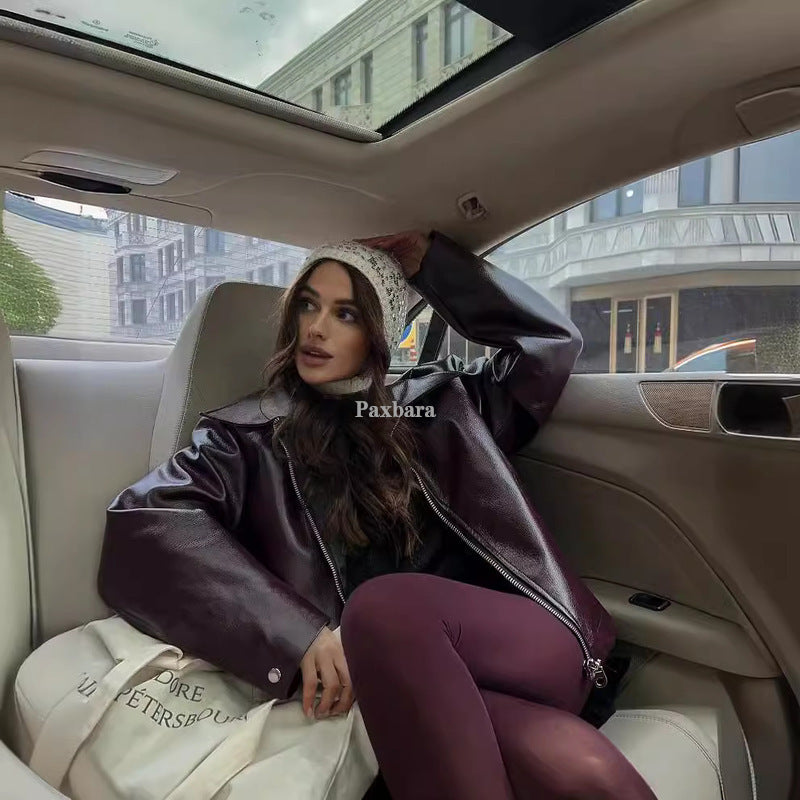 Women's Loose Motorcycle Handsome Retro Casual Collar Jackets