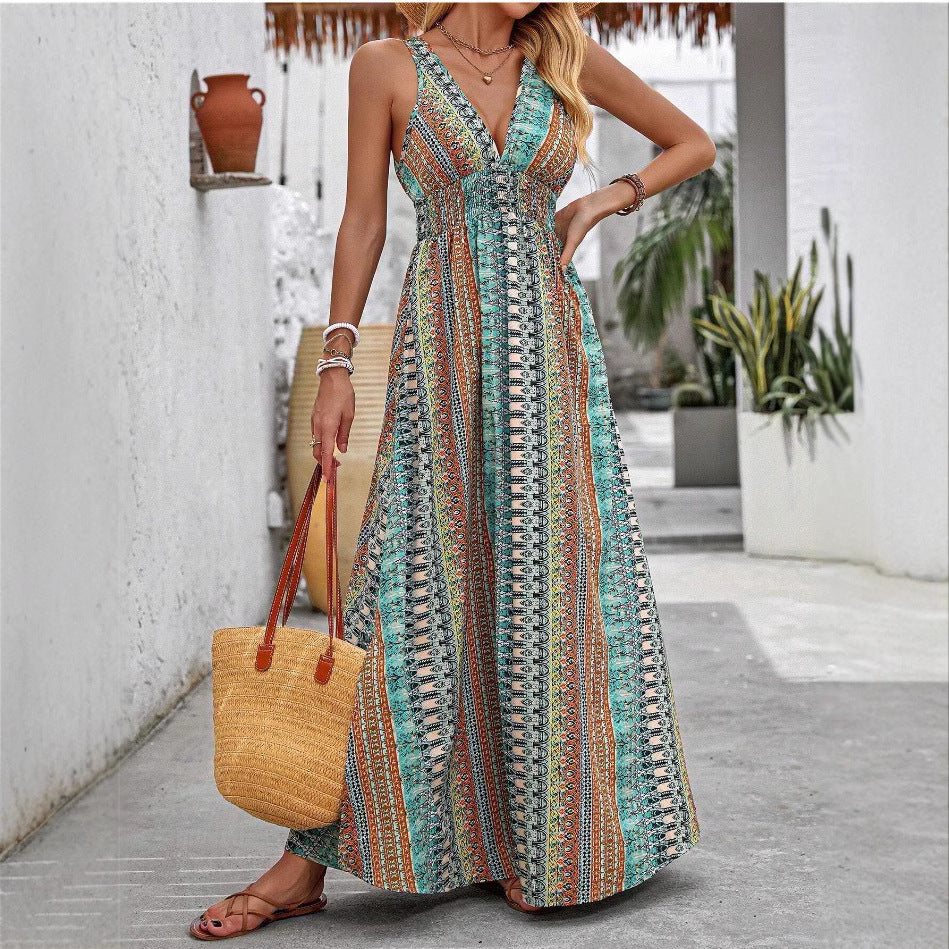Women's Summer Fashion Sexy Deep V Sleeveless Backless Beach Dresses
