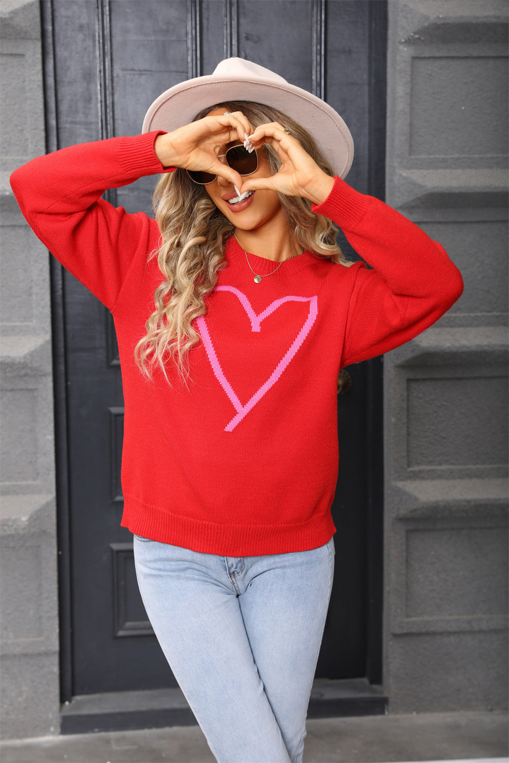 Women's Love Big Peach Heart Valentine's Day Sweaters