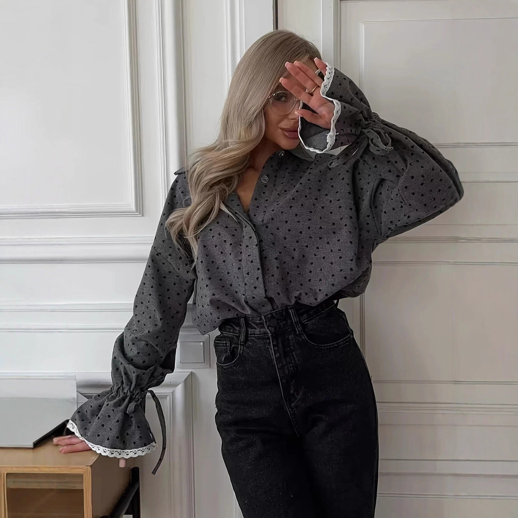 Women's Fashionable Cotton Single-breasted Autumn Elegant Flare Blouses