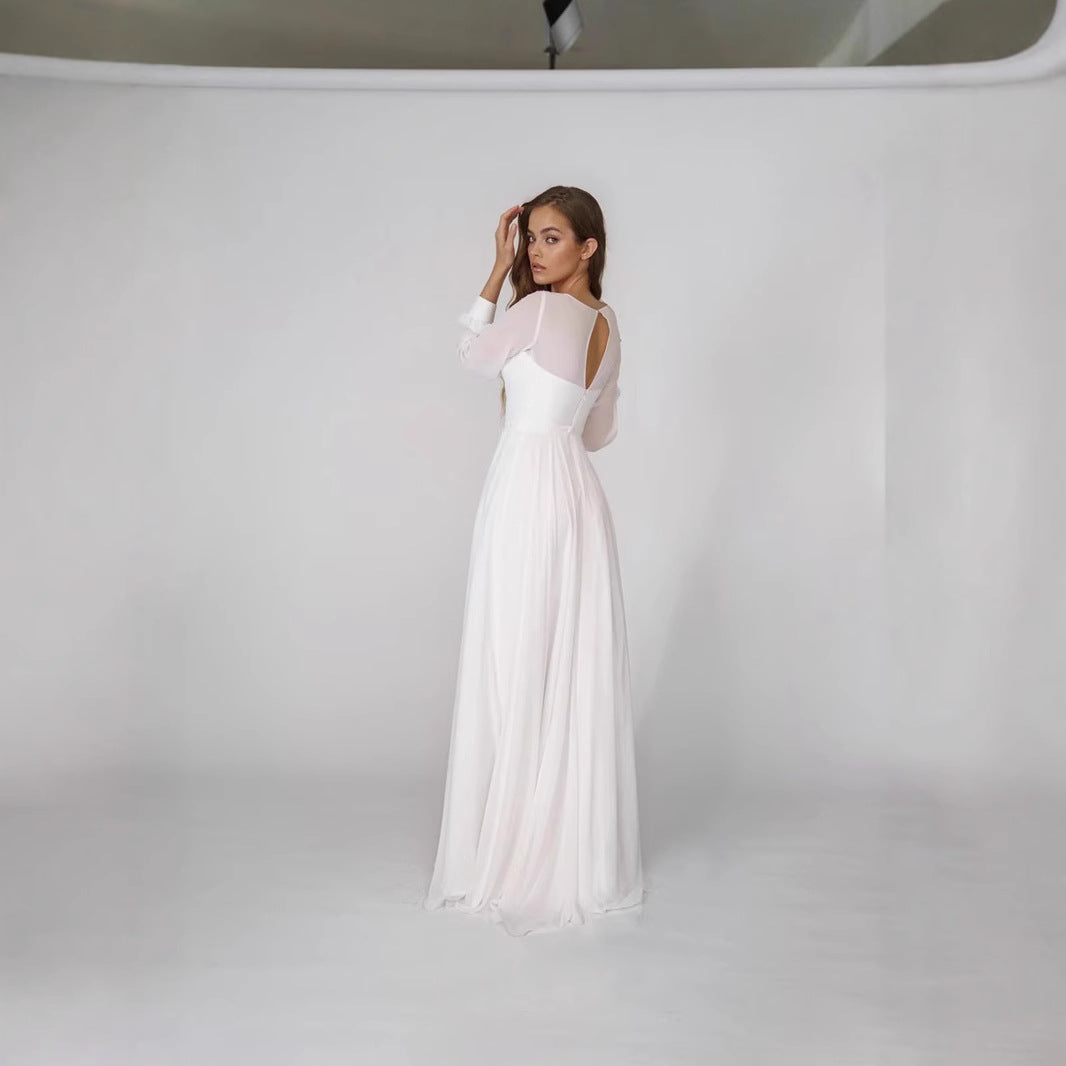 Women's Long Dress Sexy Sleeve Chiffon Mesh Dresses