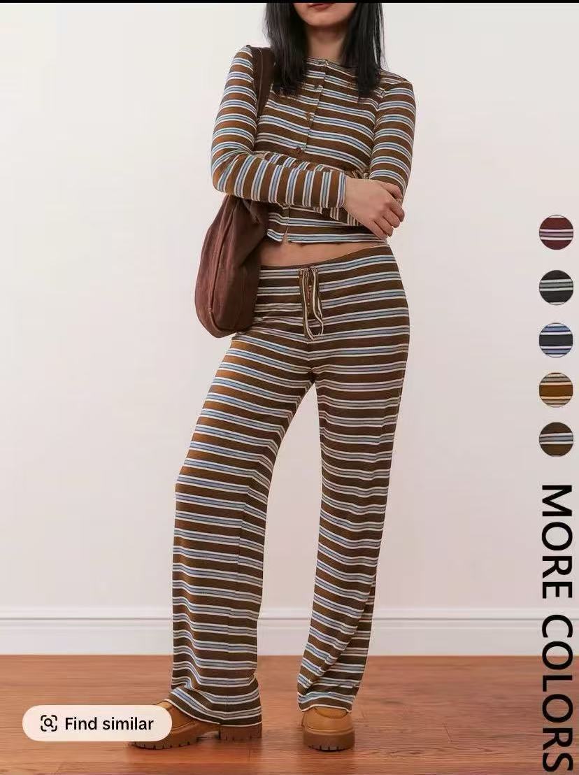 Women's Comfort Striped Single-breasted Long Sleeve Trousers Fashion Casual Suit