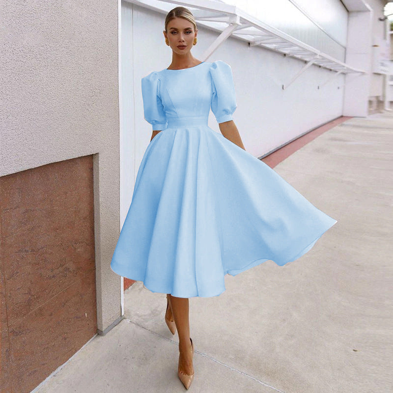 Women's Solid Color Slim Dress Sexy Big Swing Dresses