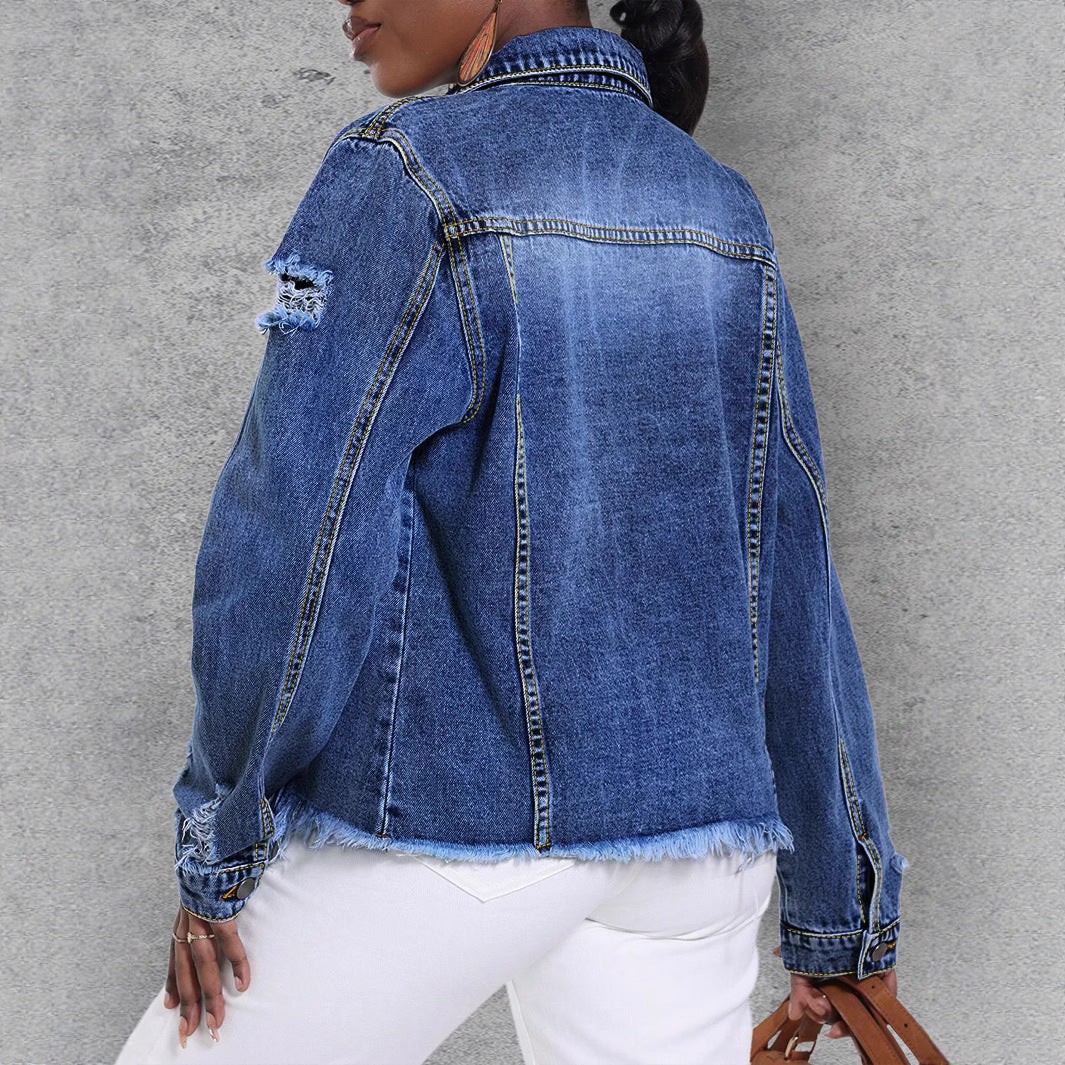Women's Denim With Fashion Ripped Fur Edge Jackets