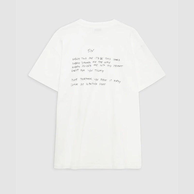 Women's Rear English Iti Letter Printing White Round Blouses