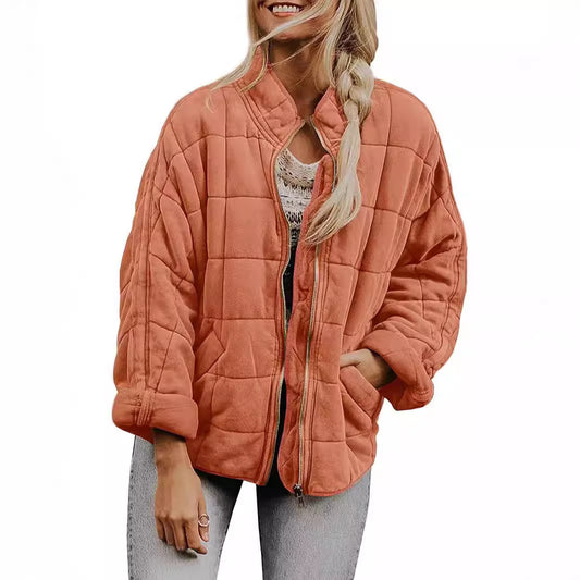 Women's Color Stand-up Collar Loose Pockets Long Jackets