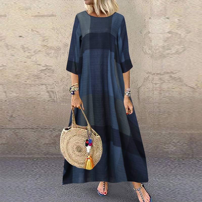 Women's Summer Retro Dress Casual Sleeve Plaid Dresses