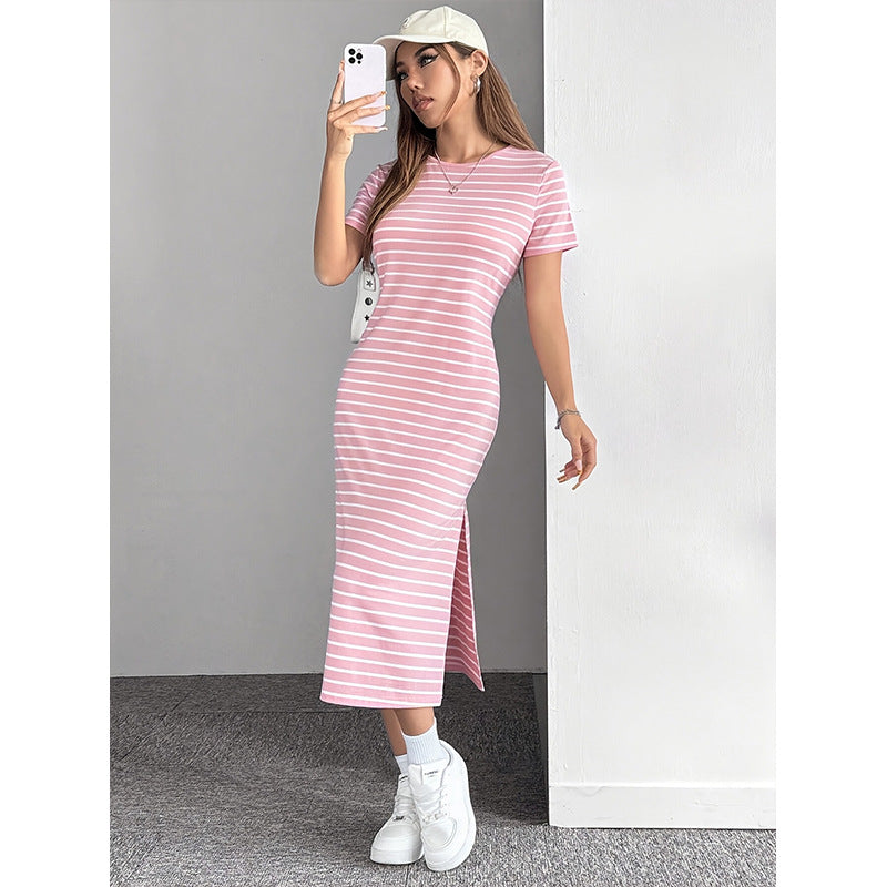Women's Fashion Wear Round Neck Sleeve Striped Shorts