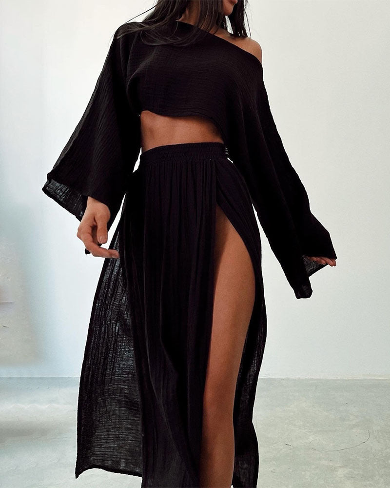 Blend High Waist Chic Slit Cotton Suits