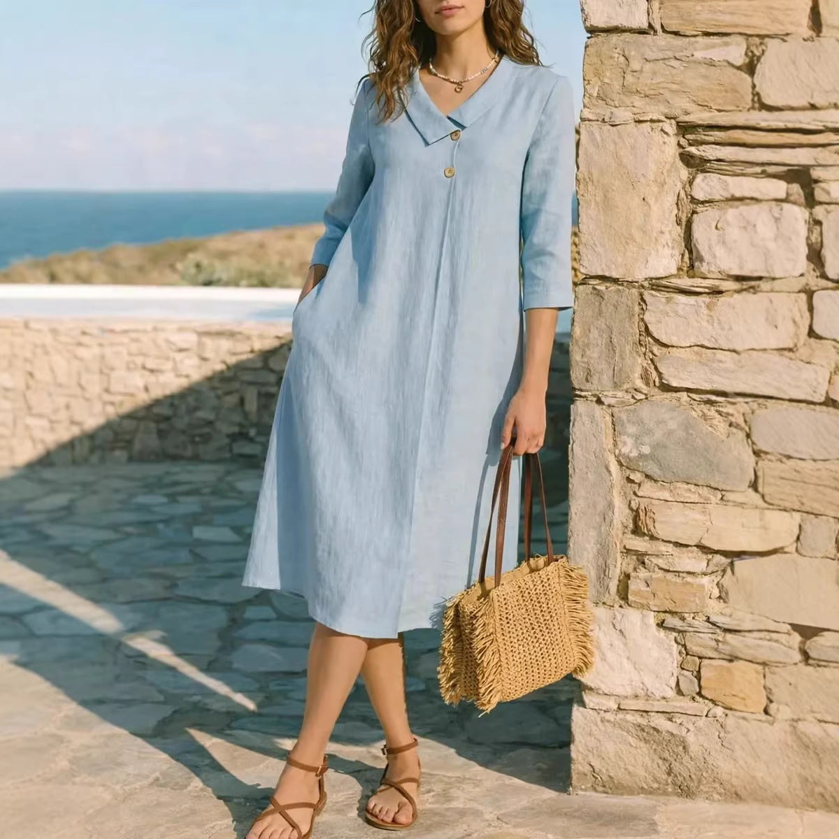 Women's Linen Irregular Small Collar Button For Suits