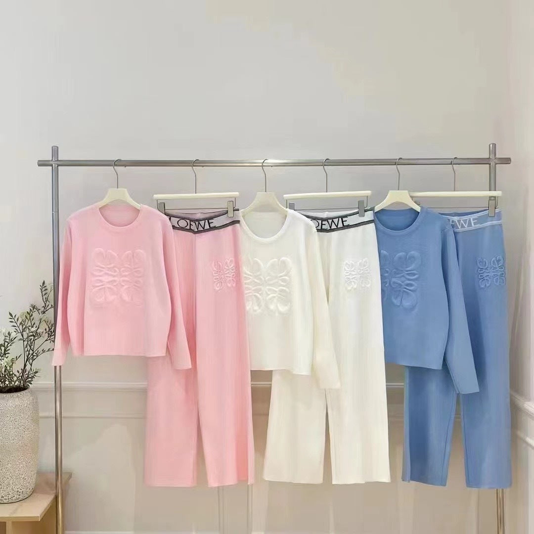 Women's Korean Loose Jacquard Knitted Two-piece Casual High Waist Suits