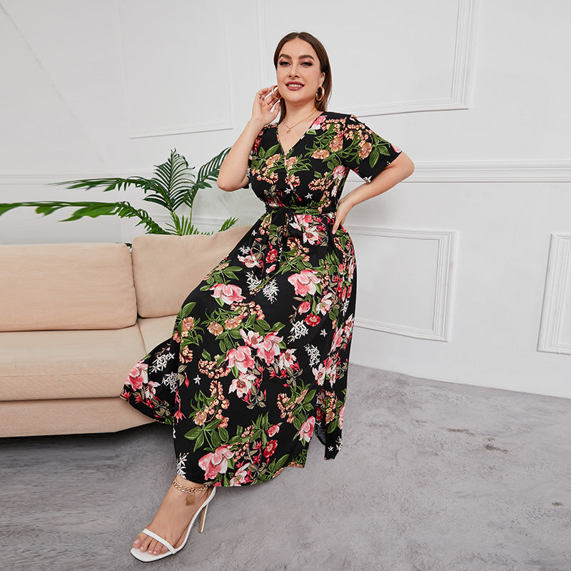 Western Style Midi Temperament Printed Black Dresses