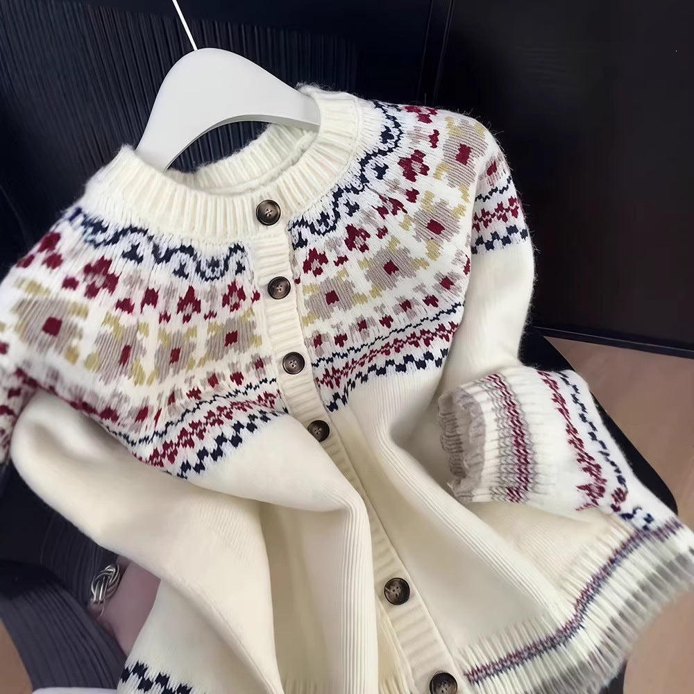 Women's Beige Knitted Design Sense Niche Loose Women's Sweater