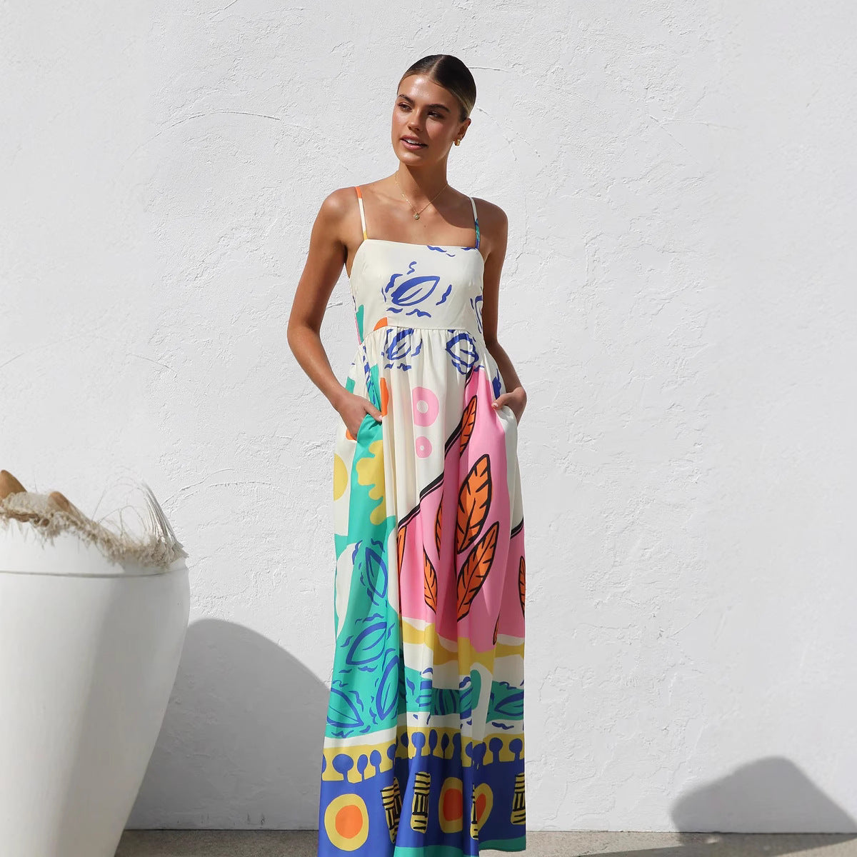 Bohemian Vacation Style Printing Slip Beach Dress