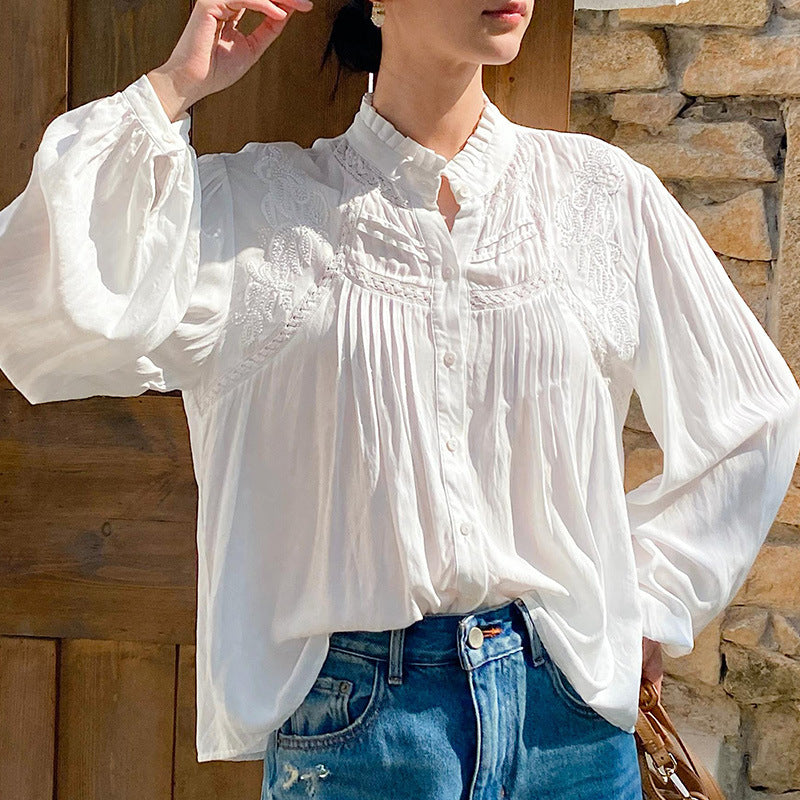 Women's Autumn French Style White Shirt Long Blouses