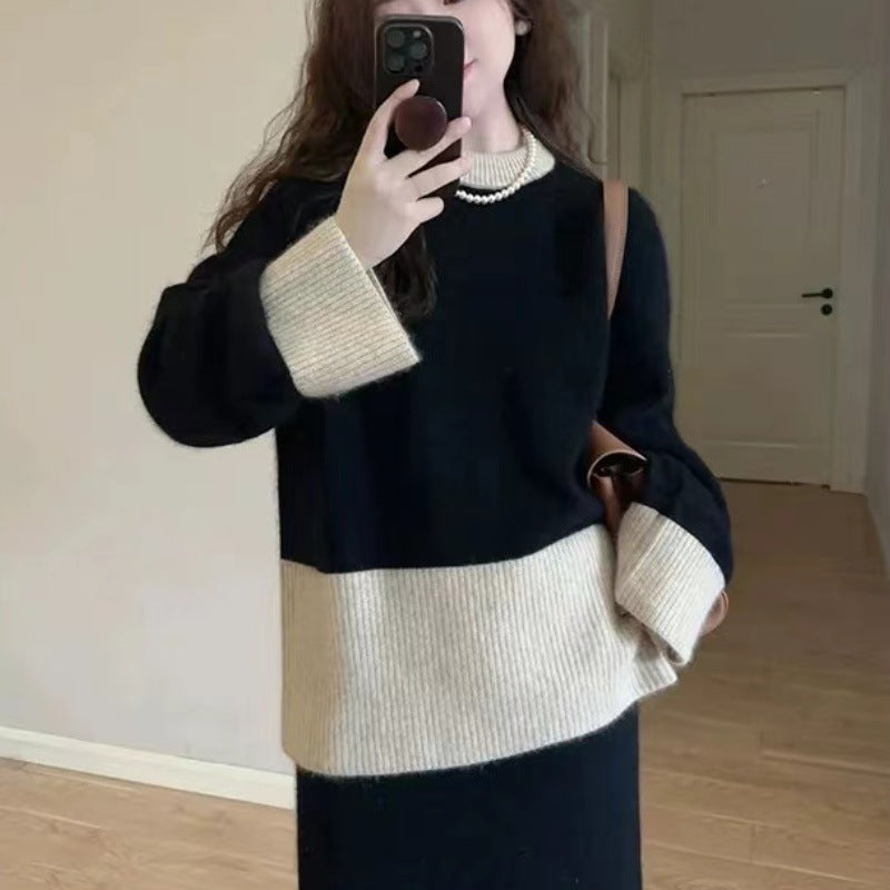 Women's Matching Crew Neck Pullover Large Simple Sweaters