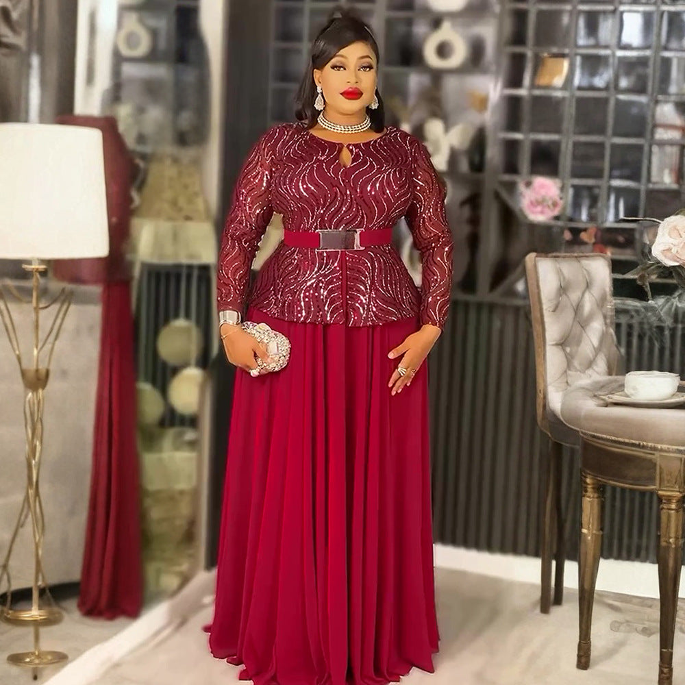 Women's Sequin Banquet Party Formal Dress African Dresses