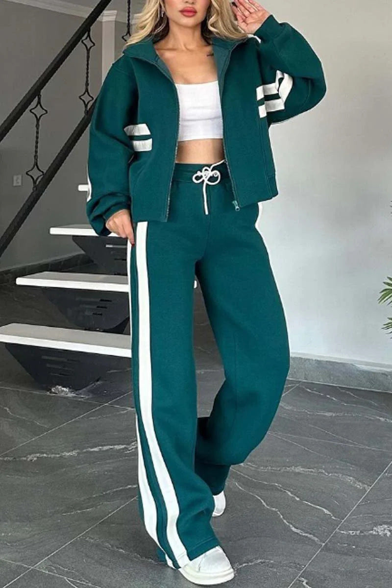 Women's Autumn Striped Zipper Leisure Sports For Suits