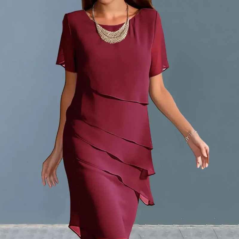 Women's Slim Fit Dress Chiffon Patchwork Round Shorts