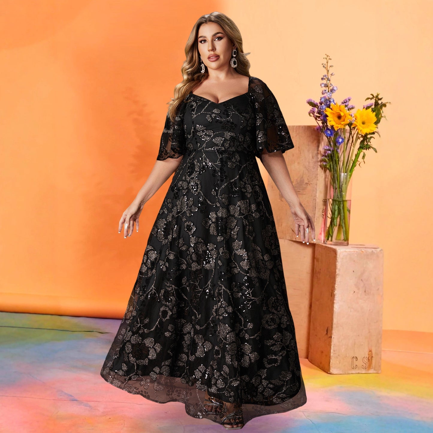 Women's Large Dress Sequined Printed Fat Dresses