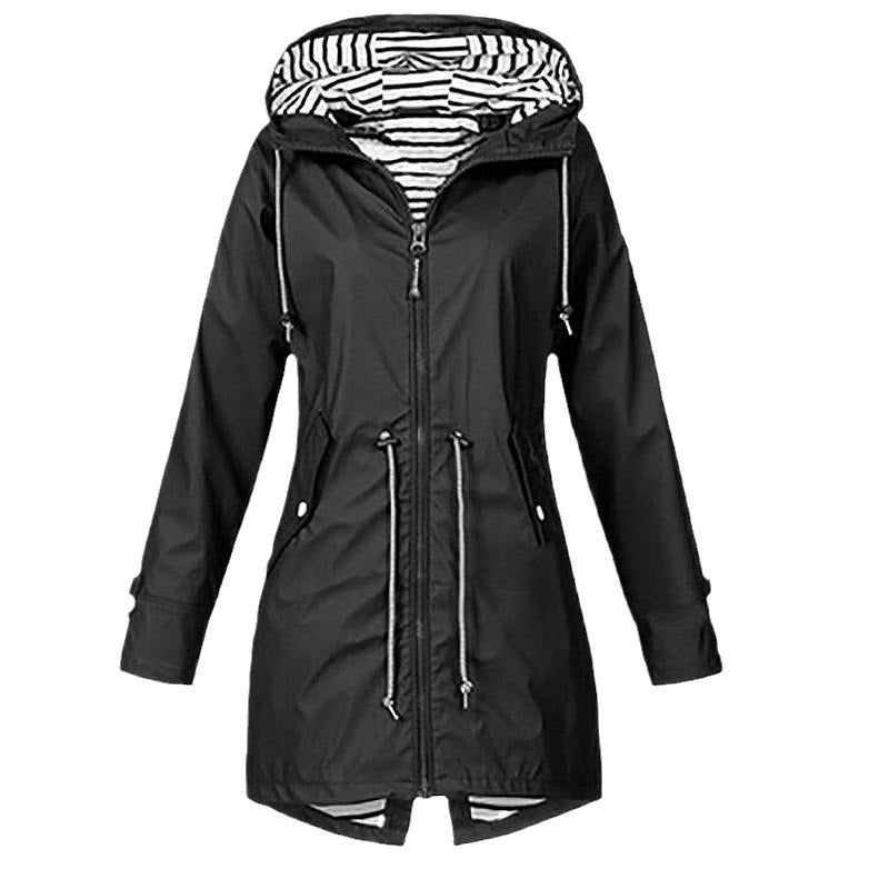 Striped Shell Outer Wear Waterproof Hooded Coats