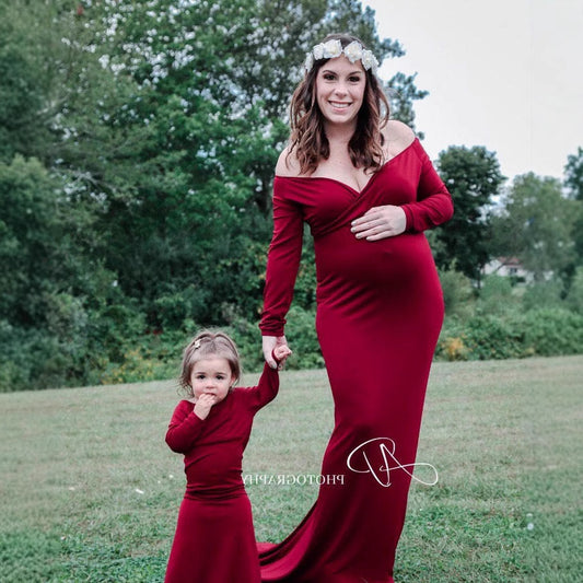 Women's Mercerized Cotton Pregnant Trailing Long Dress Dresses