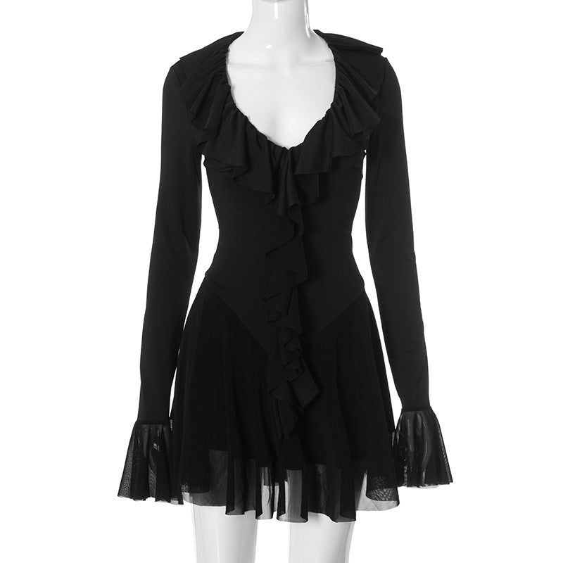 Women's Low Collar Ruffled Elegant Layered Dresses