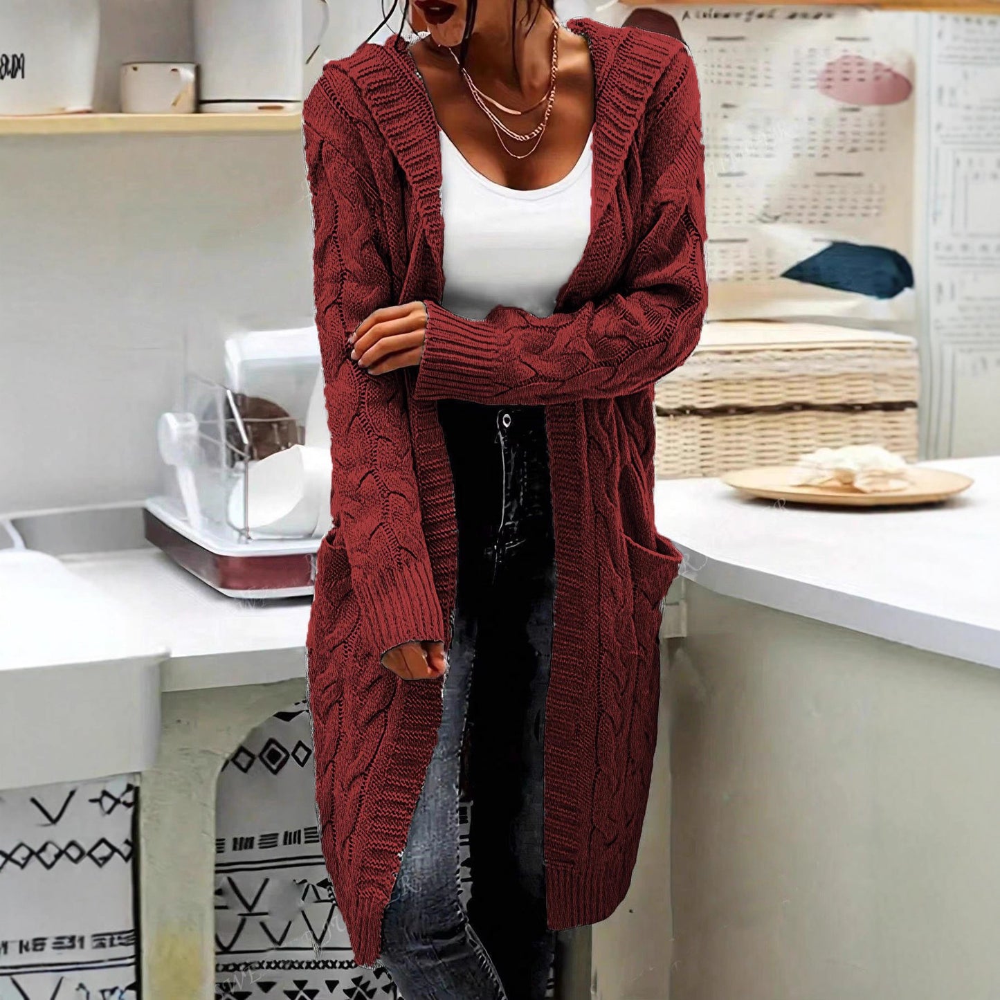 Women's Stylish Charming Hooded Pocket Twist Knitwear