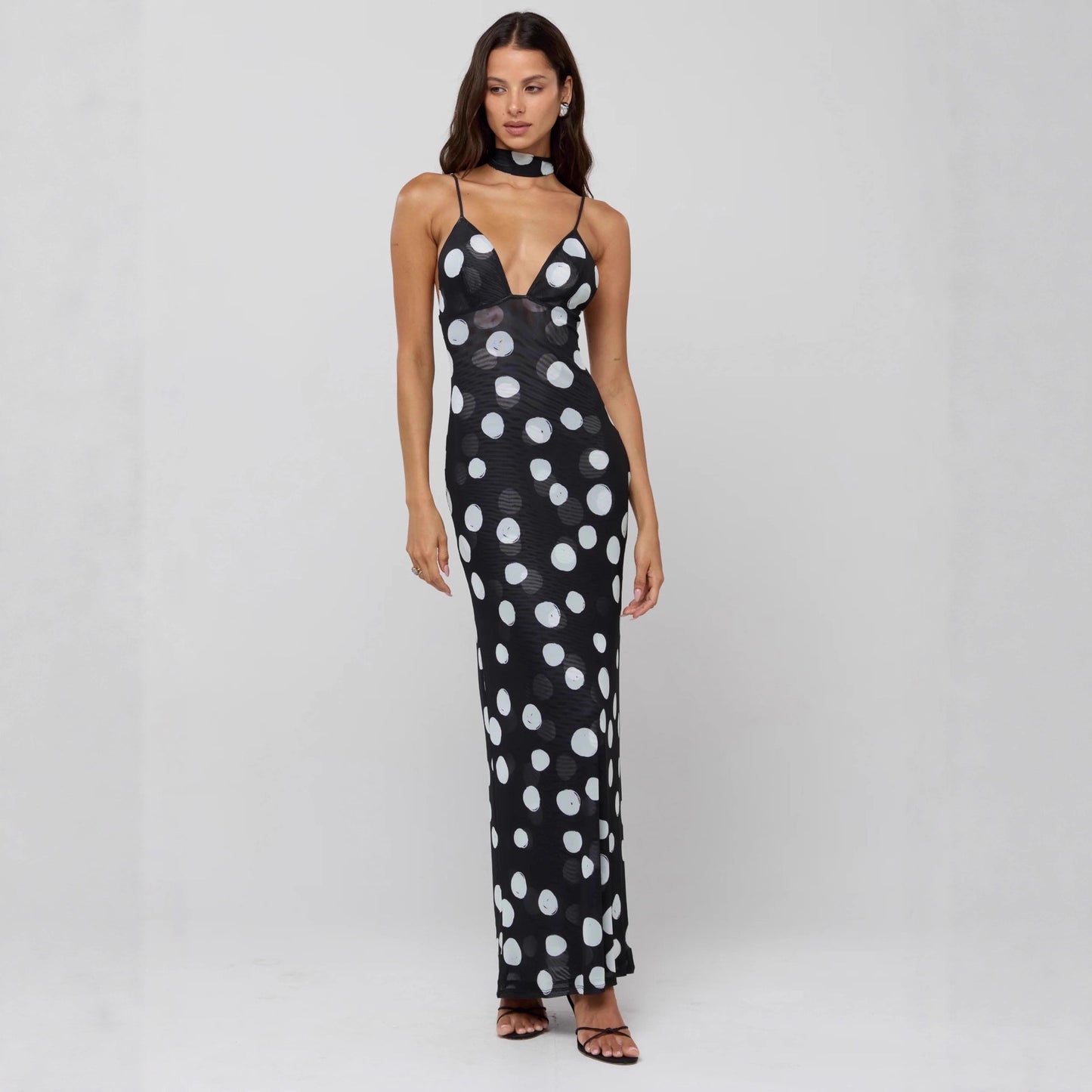 Personalized Trend Street Snap Polka Dot Print Sleeveless Strap High Dress