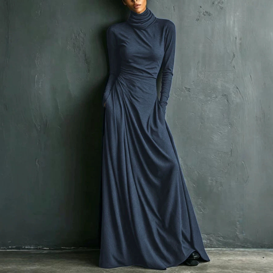 Women's Heap Collar Long Sleeves Large Swing Solid Color Clothing