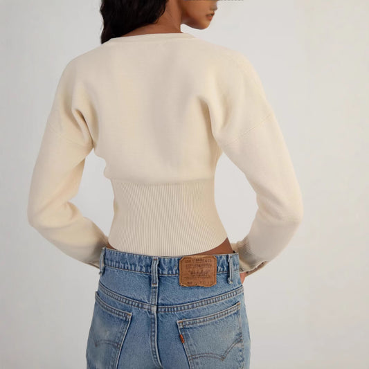Women's High Waist Round Neck Single-breasted Sweaters