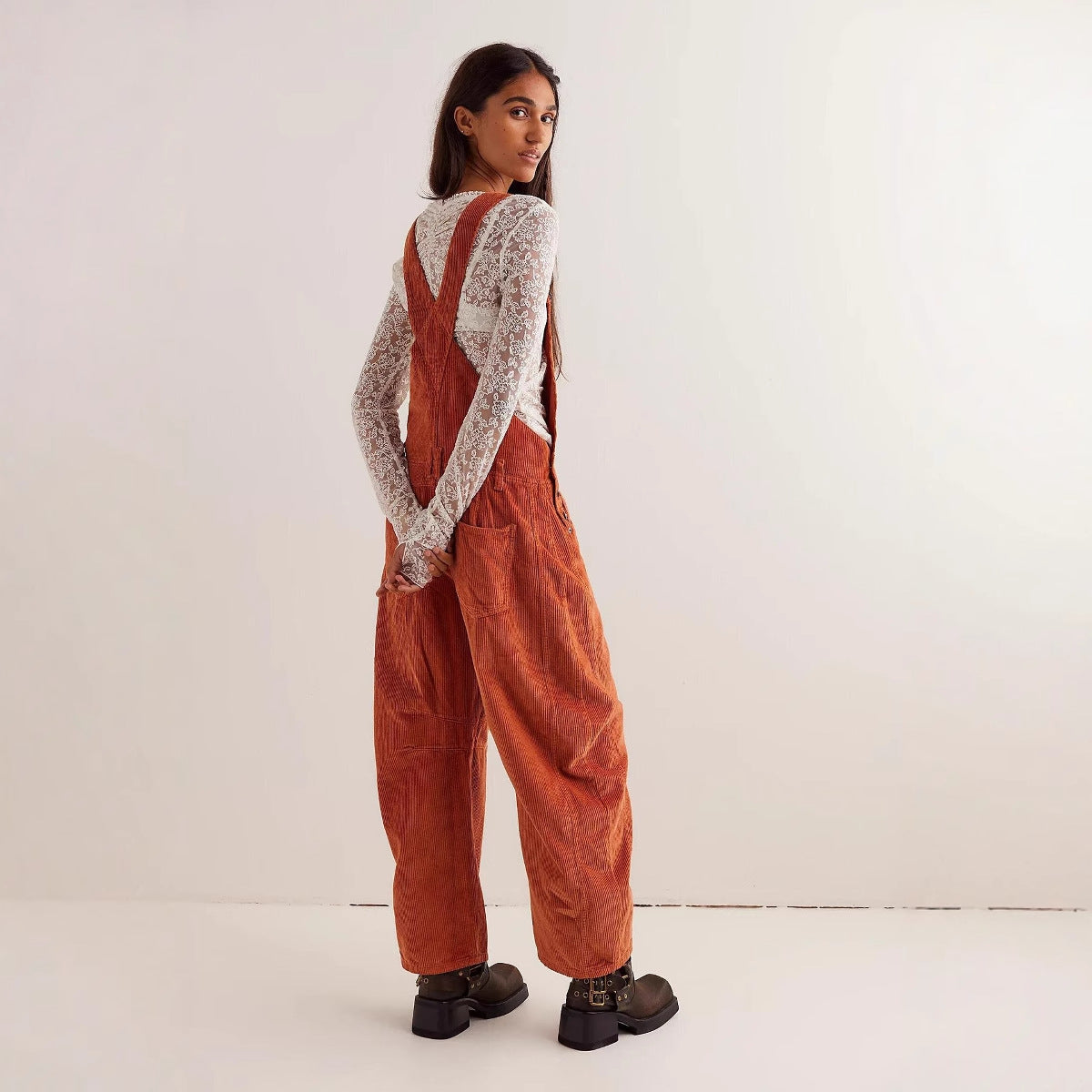Women's Corduroy Overalls Fashion Loose One-piece Pants