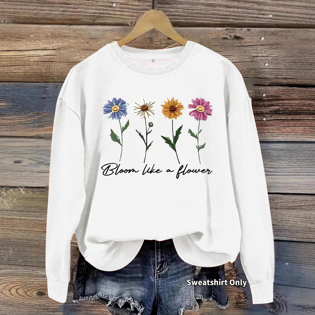 Women's Floral Graphic Print Crew Neck Casual Long Women's Sweater, Sweater