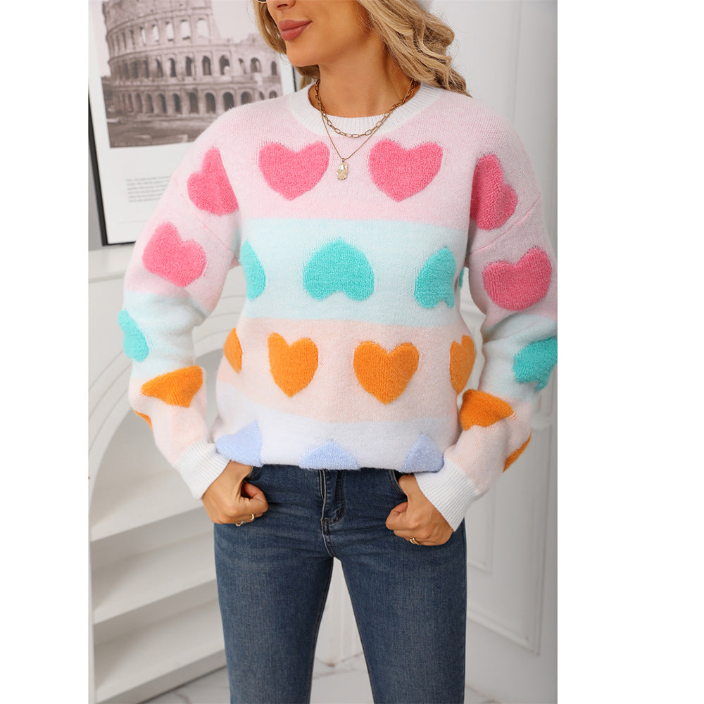 Women's Valentine's Day Round Neck Pullover Peach Sweaters