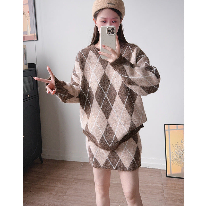 Women's Lattice Knitted Winter One Set Wear Suits