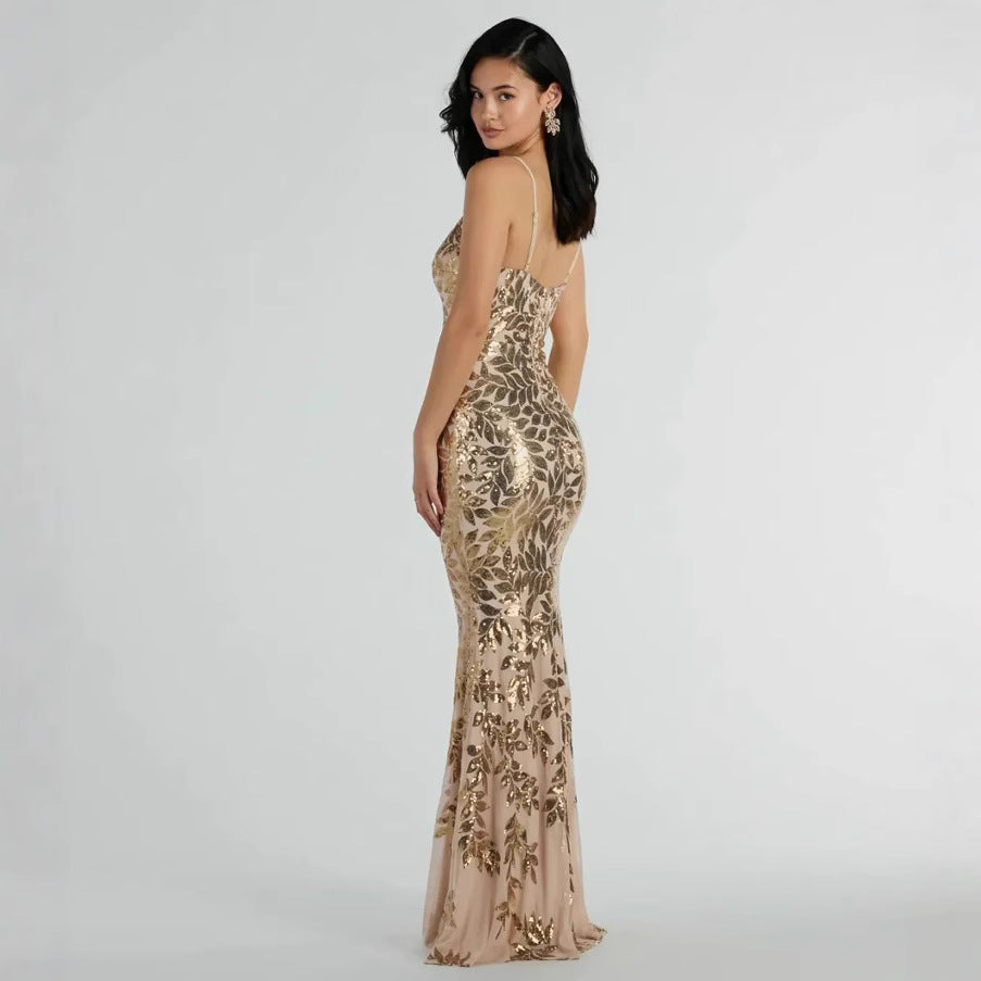 Long Dress Fashionable Sequined Sexy Backless Dresses