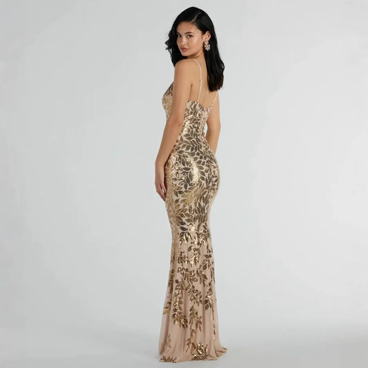 Long Dress Fashionable Sequined Sexy Backless Dresses