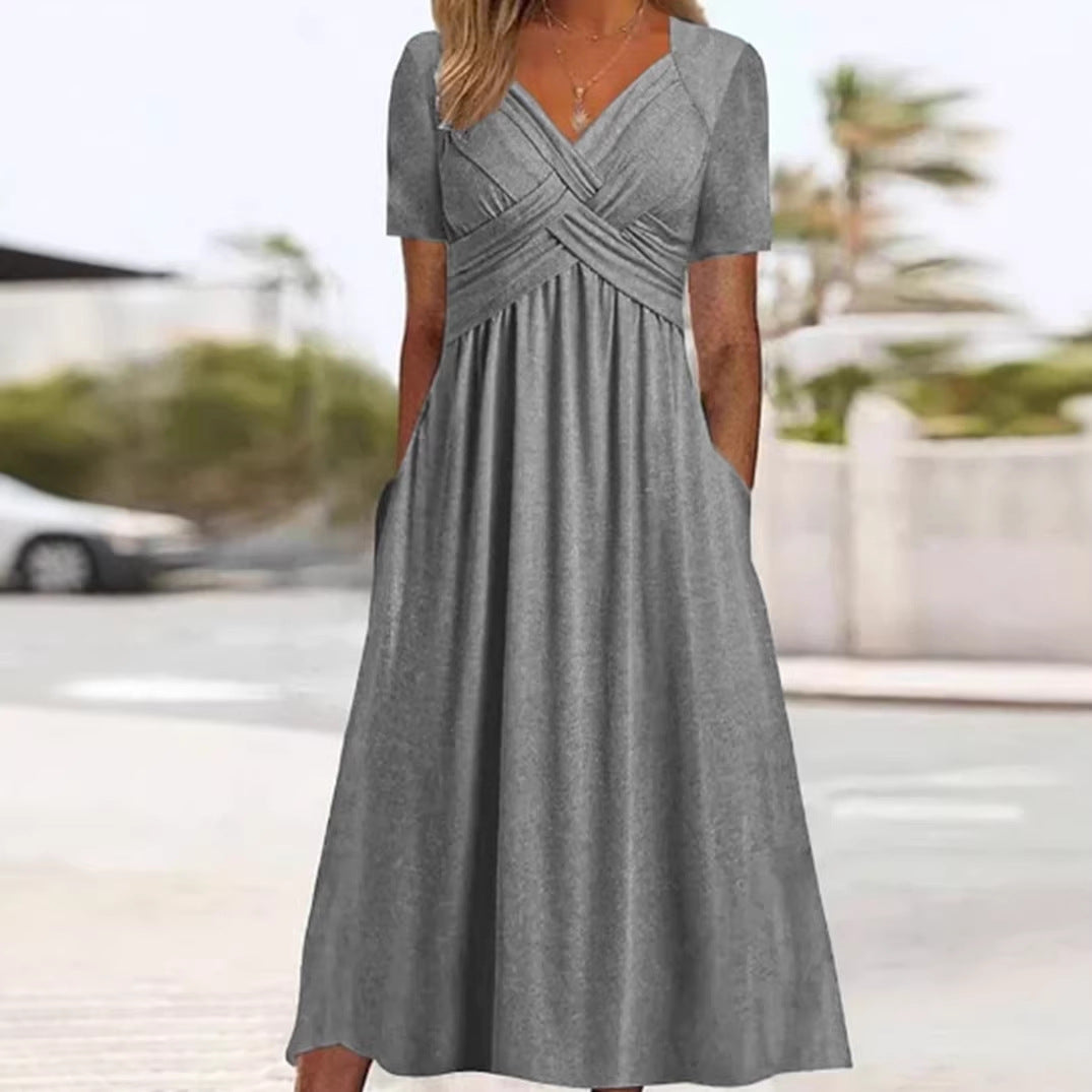 Women's Spring Personality Solid Color Sleeve Pocket Clothing